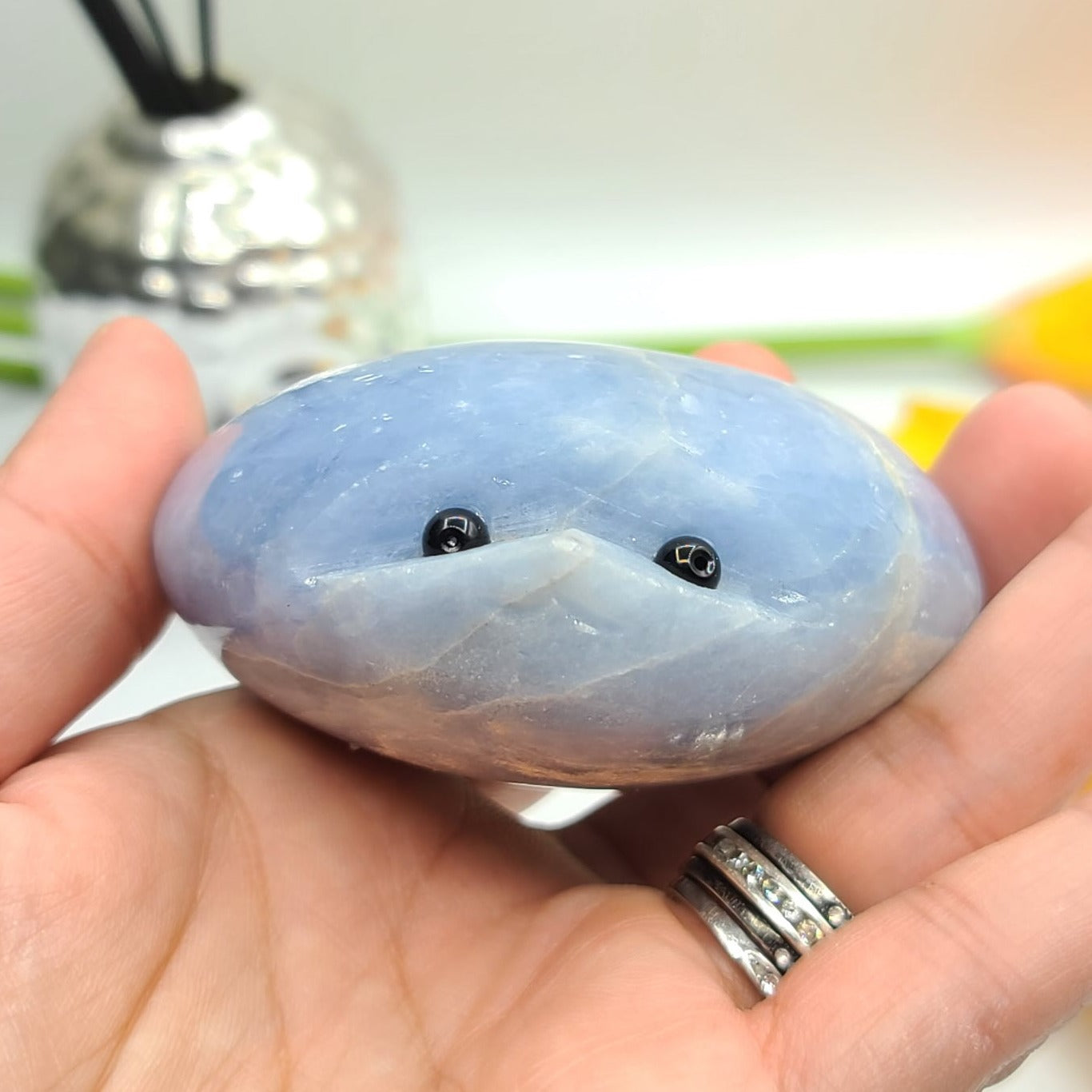 Blue calcite heart shape hedgie - DejaMarah Crystal Therapy