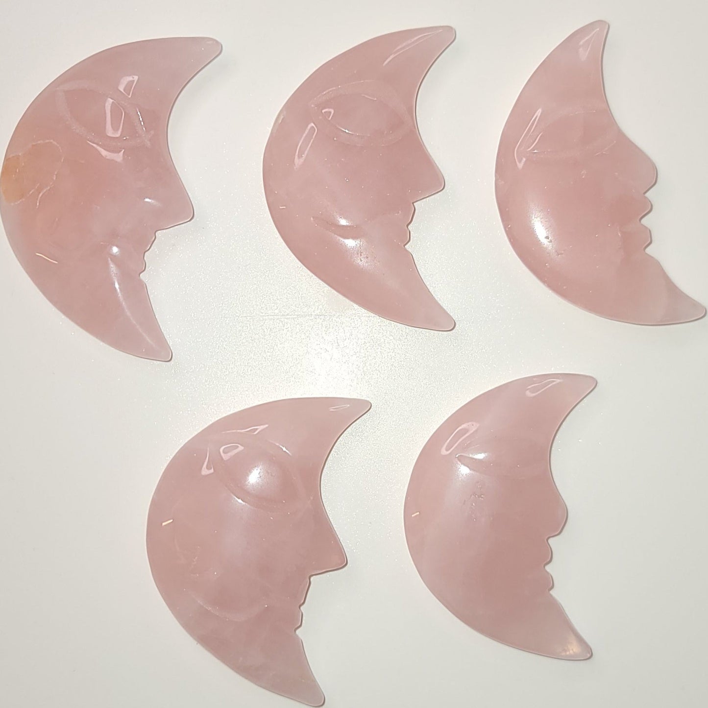 Rose Quartz Crystal moon carvings - DejaMarah Crystal Therapy 