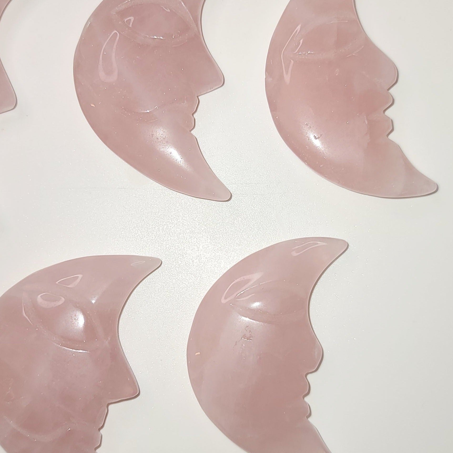 Rose Quartz Crystal moon carvings - DejaMarah Crystal Therapy 