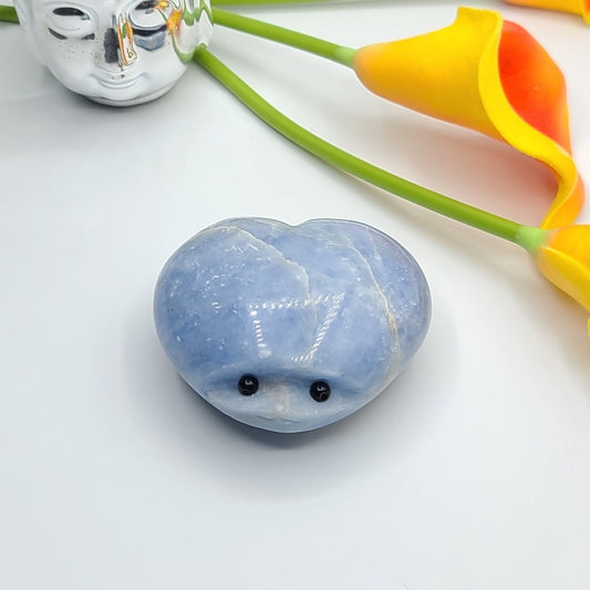 Blue calcite heart shape hedgie - DejaMarah Crystal Therapy 