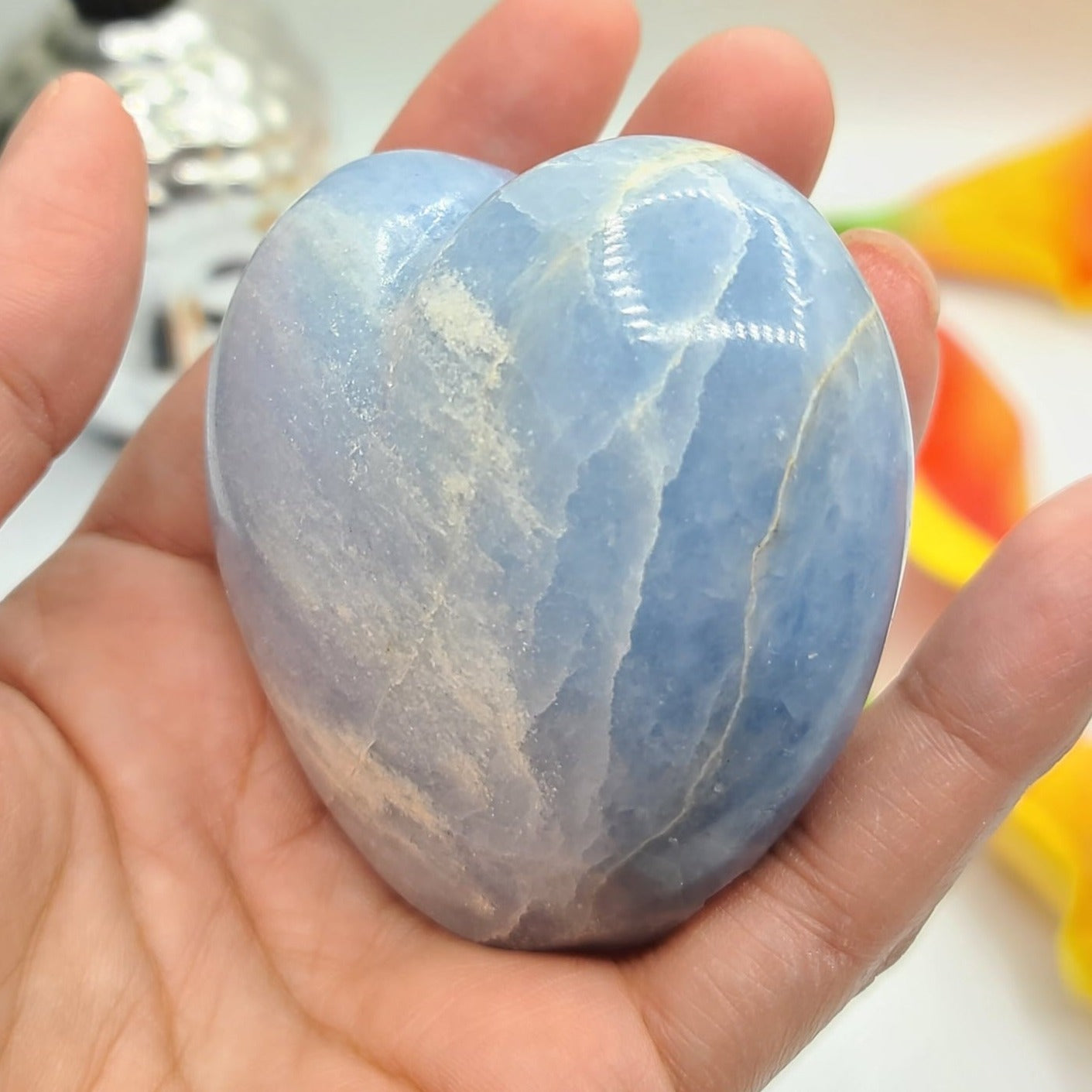 Blue calcite heart shape hedgie - DejaMarah Crystal Therapy 